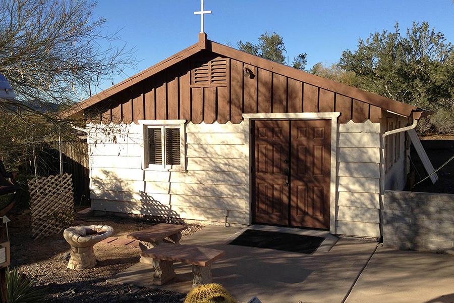 Trinity Fellowship services held in the historic church behind the Cave Creek Museum.